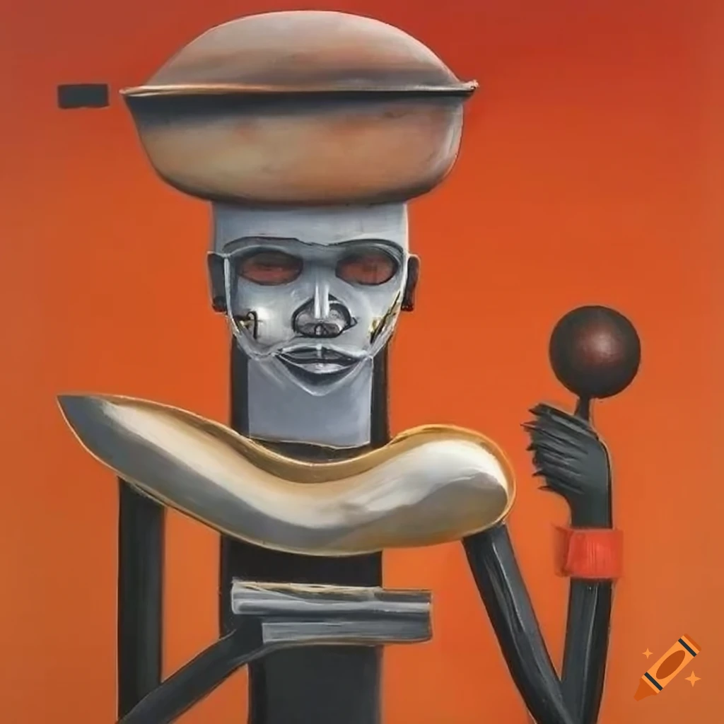 Surrealistic artwork depicting african tribes