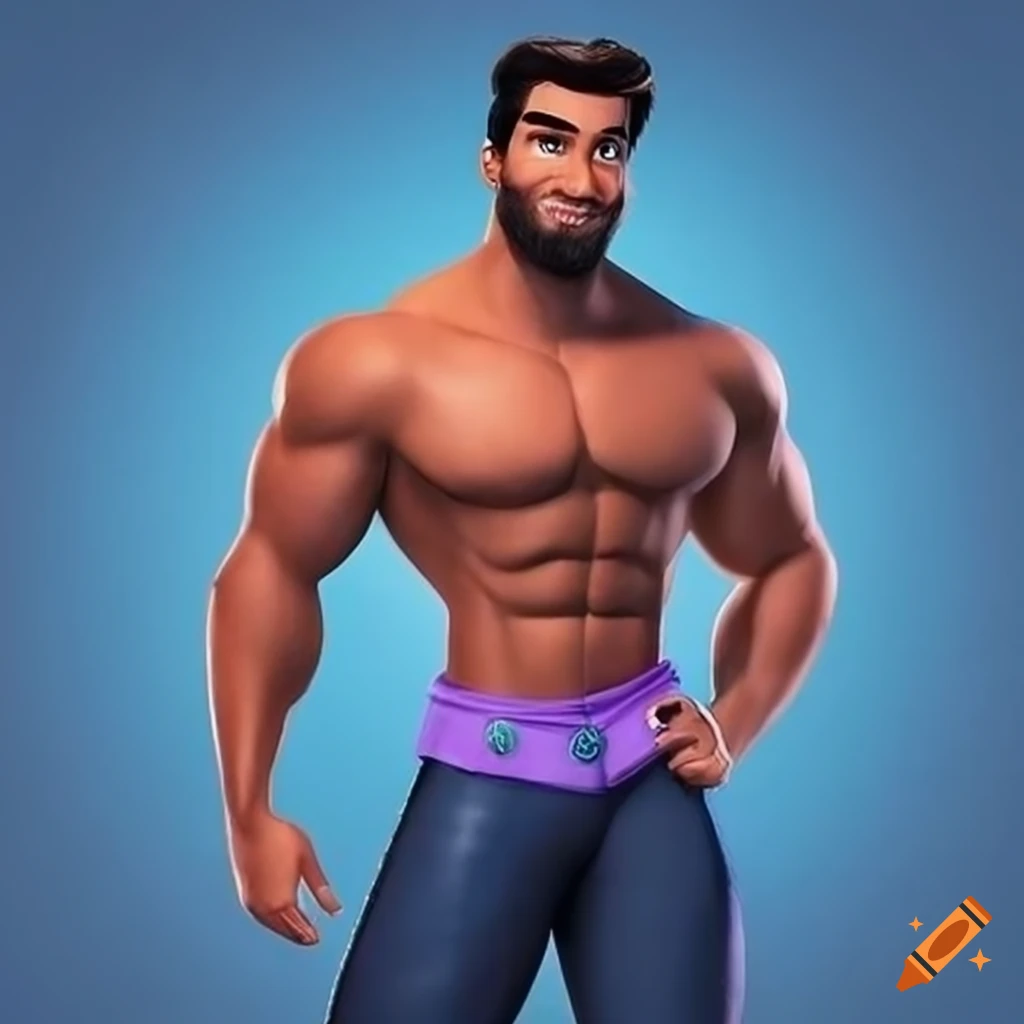 Close-up of a muscular Disney character in a movie poster on Craiyon