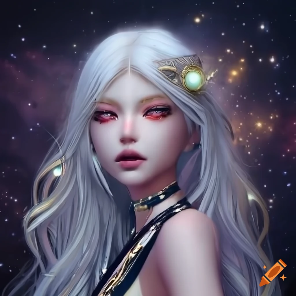Stunning white-haired goddess with golden eyes on Craiyon