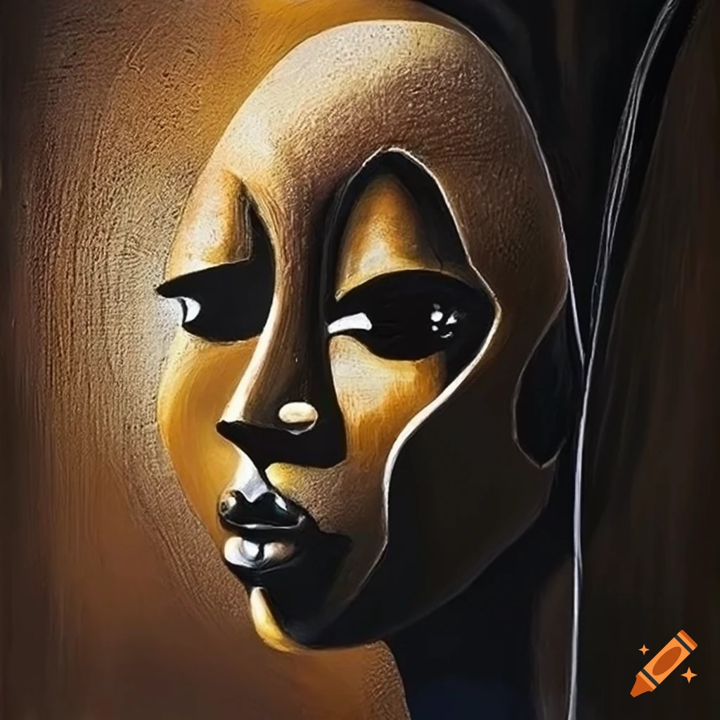 Picassoinspired abstract artwork of faceless african tribe in gold