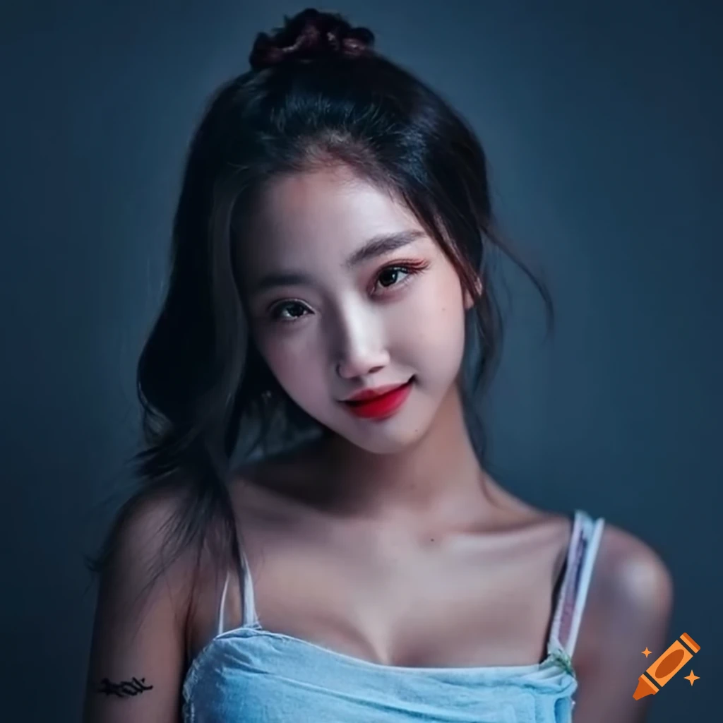portrait of a cheerful 18-year-old female idol with German and Thai heritage