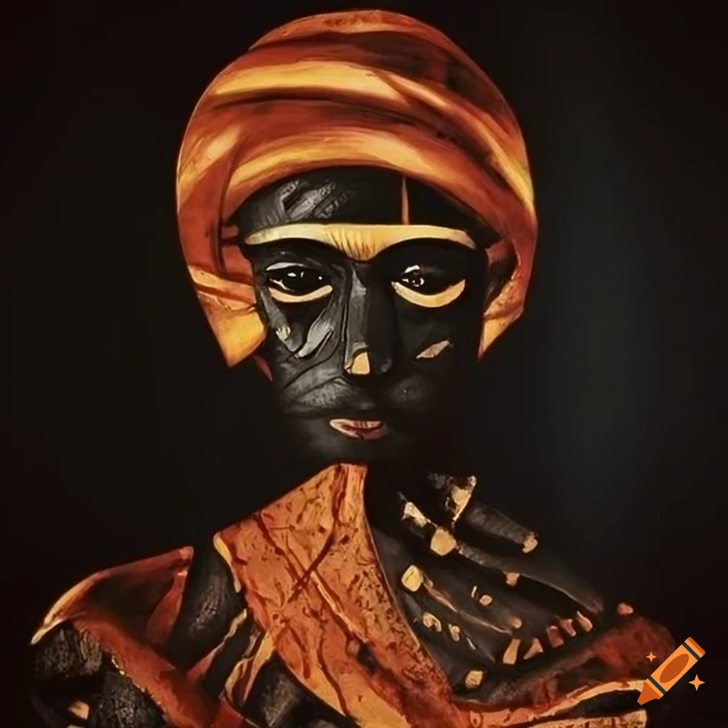 Abstract African tribe art in gold, black and red