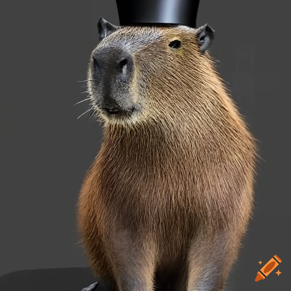 Capybara wearing a top hat and monocle