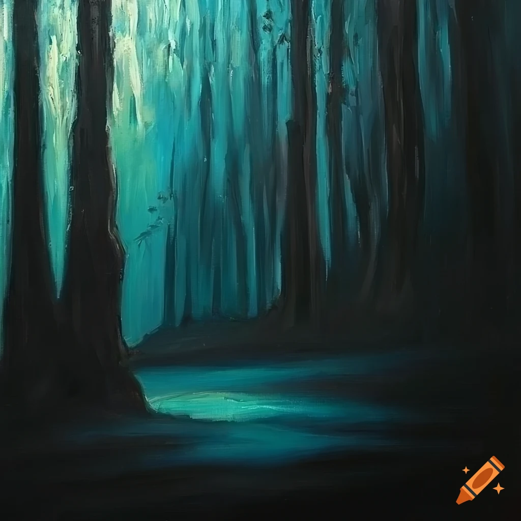 oil painting of a dark forest