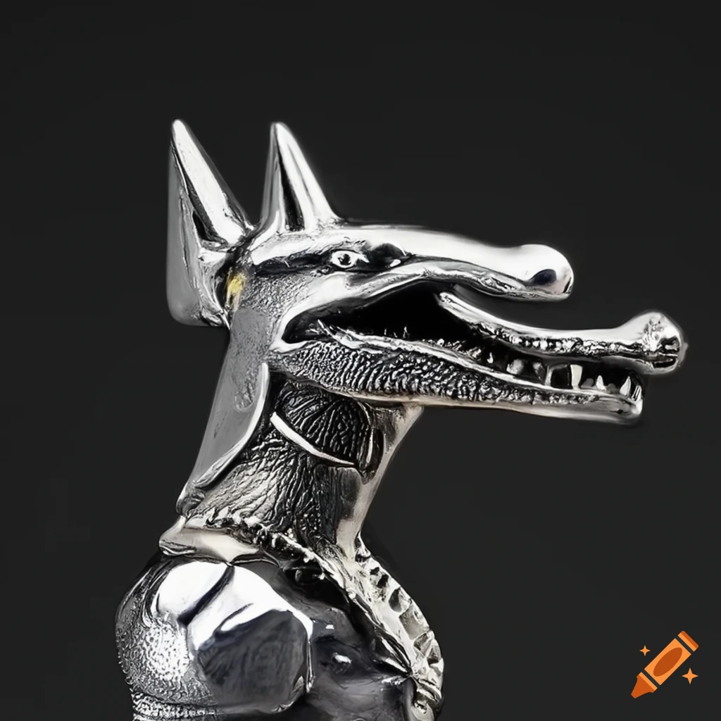 platinum alligator pendant with anubis design
