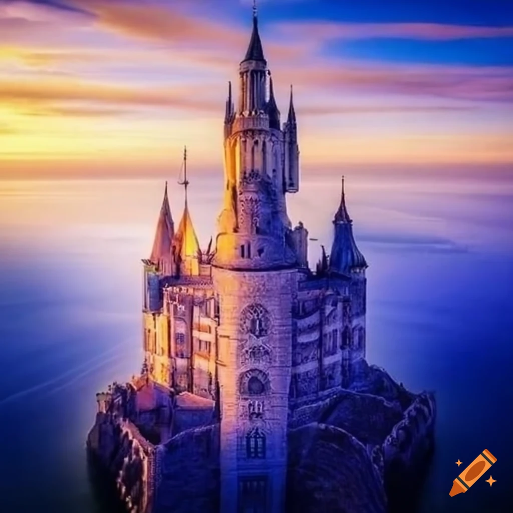 castle in heaven surrounded by angels
