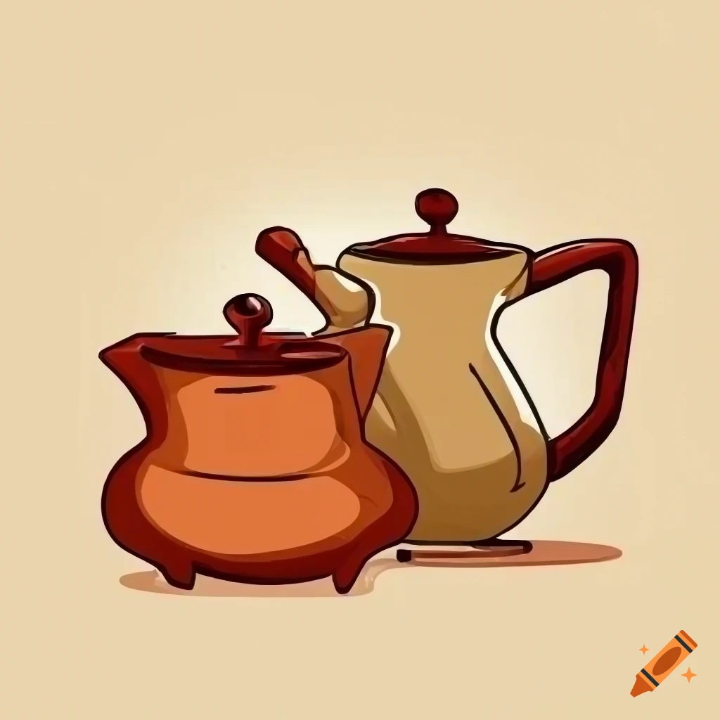 Minimalistic comic illustration of a pot and kettle on Craiyon
