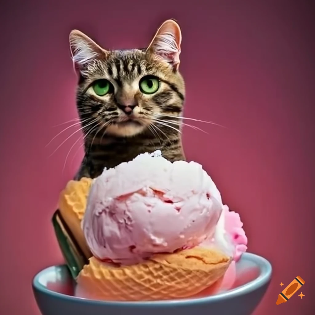 Cat enjoying ice cream on Craiyon