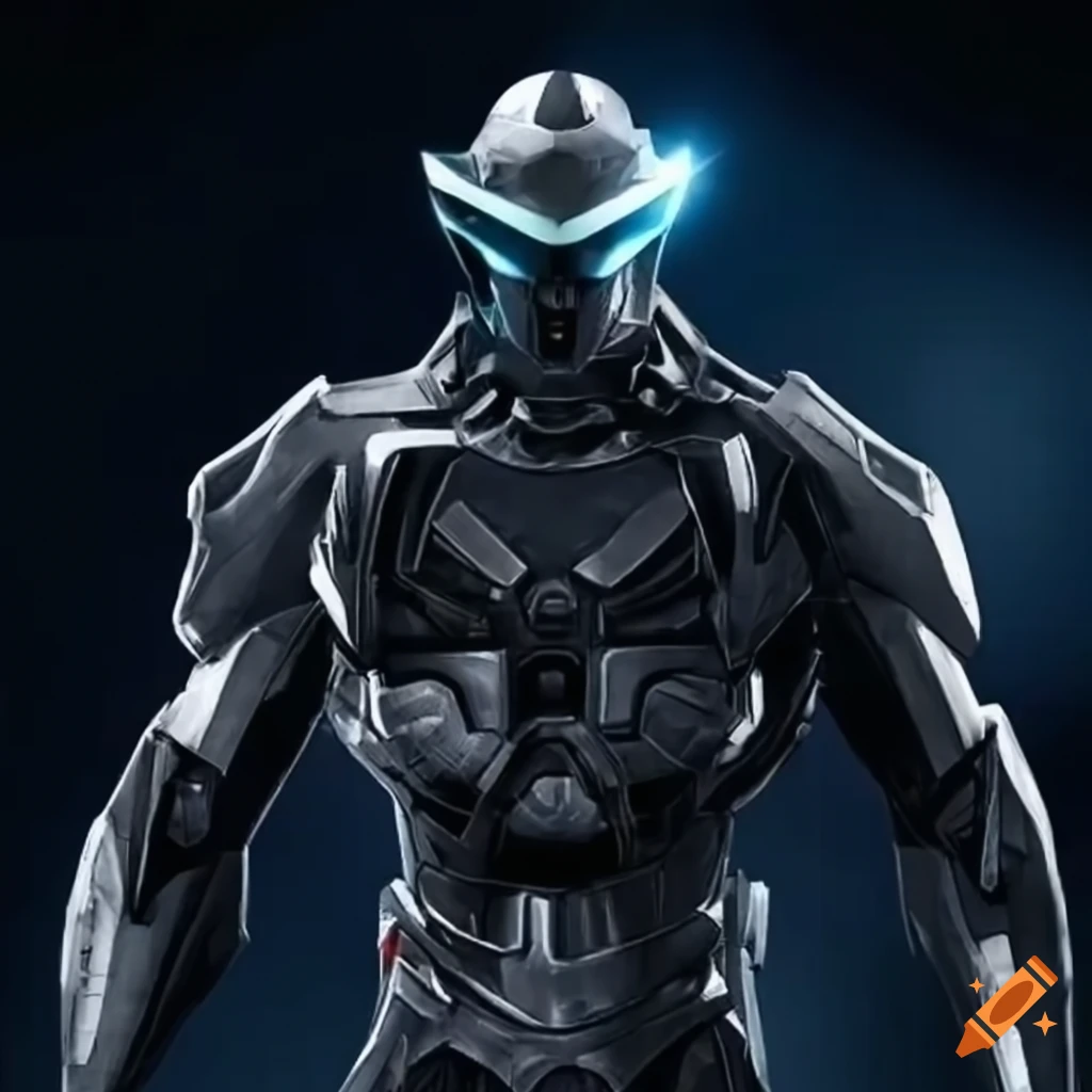 Max steel wearing a futuristic black and silver high-tech armor on Craiyon