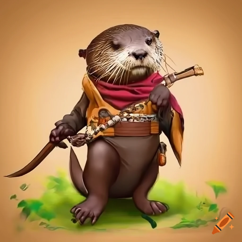 fantasy illustration of an otter bard playing bongos