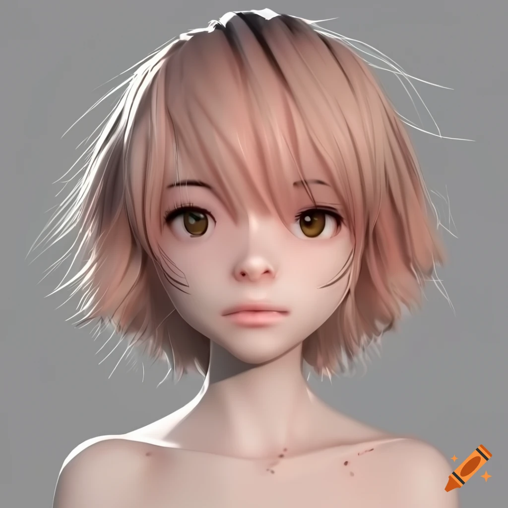 3D model of a girl with short messy hair