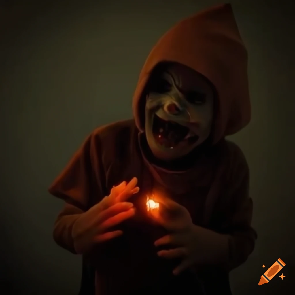 Creepy halloween costumes trick or treating at night on craiyon