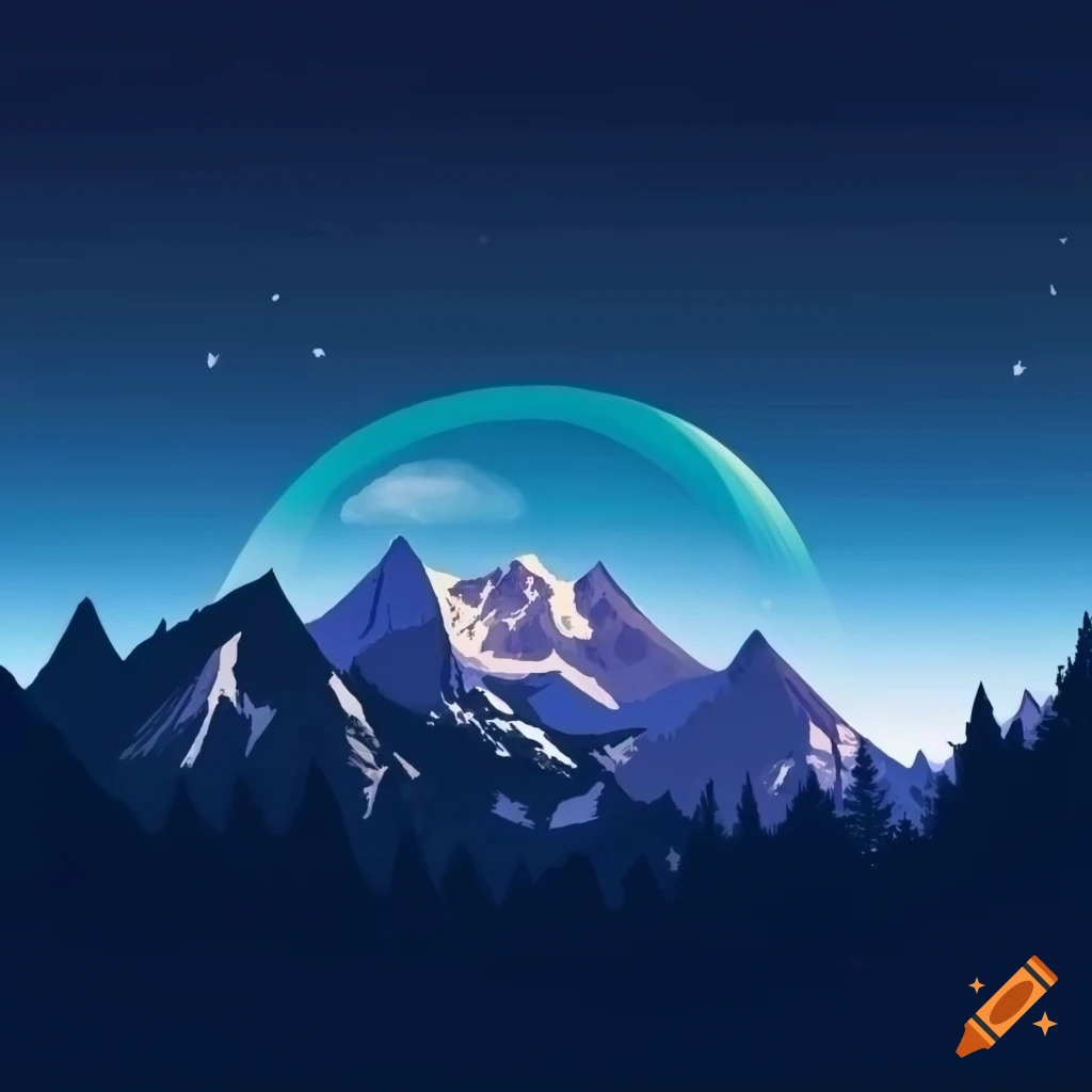 nighttime snowy mountain landscape with moonlight