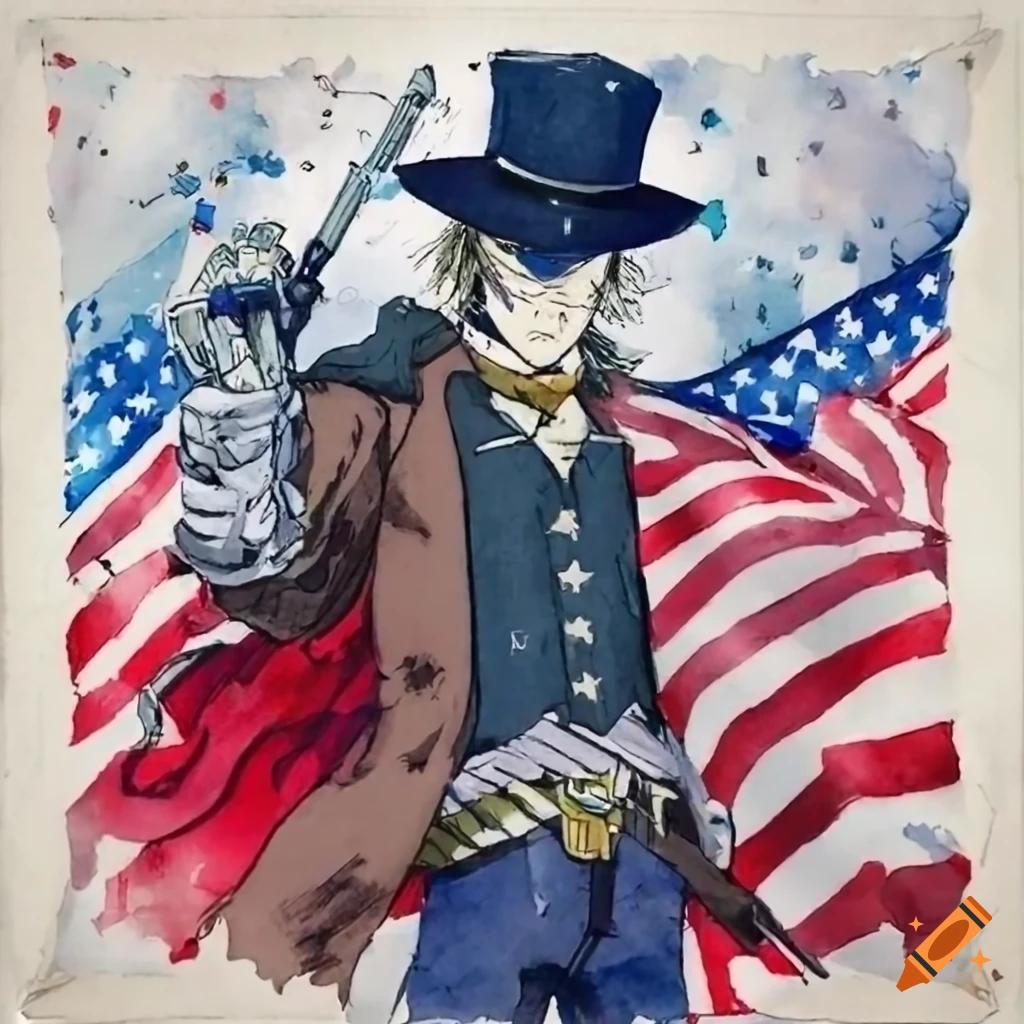 manga character, Professor Eagle, an American flag gunslinger