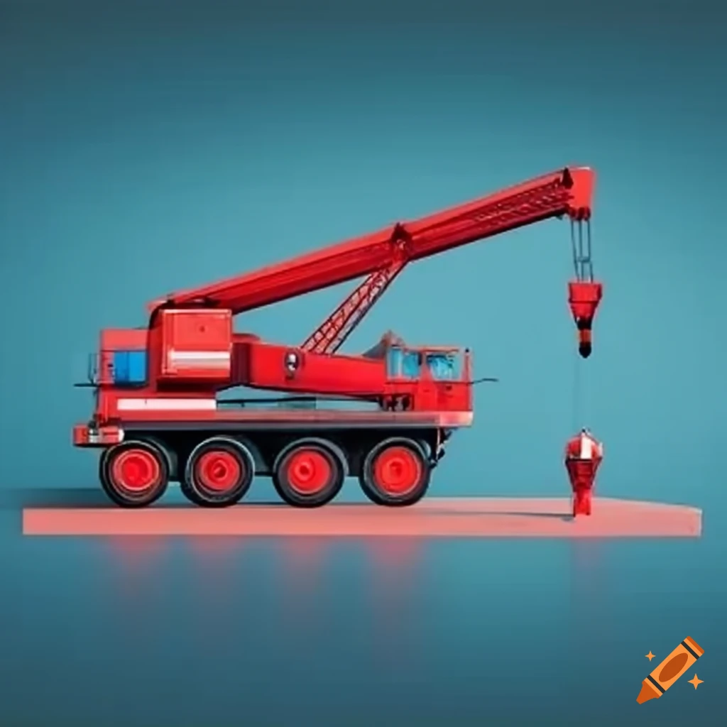 Red mobile crane lifting a bridge