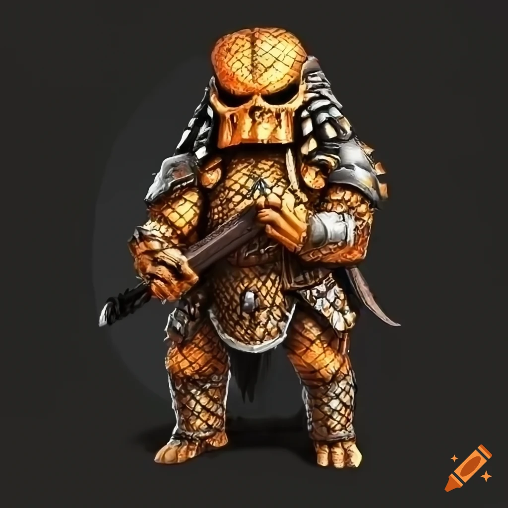 Illustration of a red yeti warrior with scrap armor on Craiyon