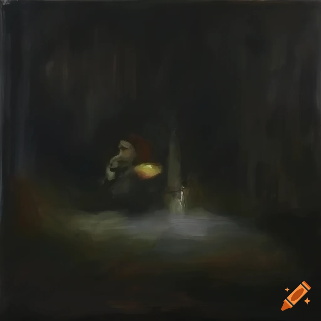 detailed impressionist painting with a dark and melancholic theme