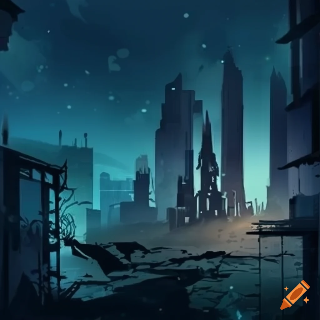 Clip art of an abandoned city with stars
