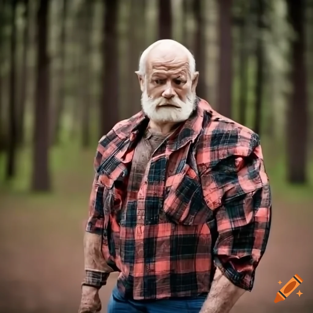 strongman with muscular arms in forest