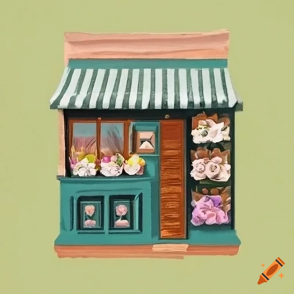 Coloured pencil drawing of a flower shop