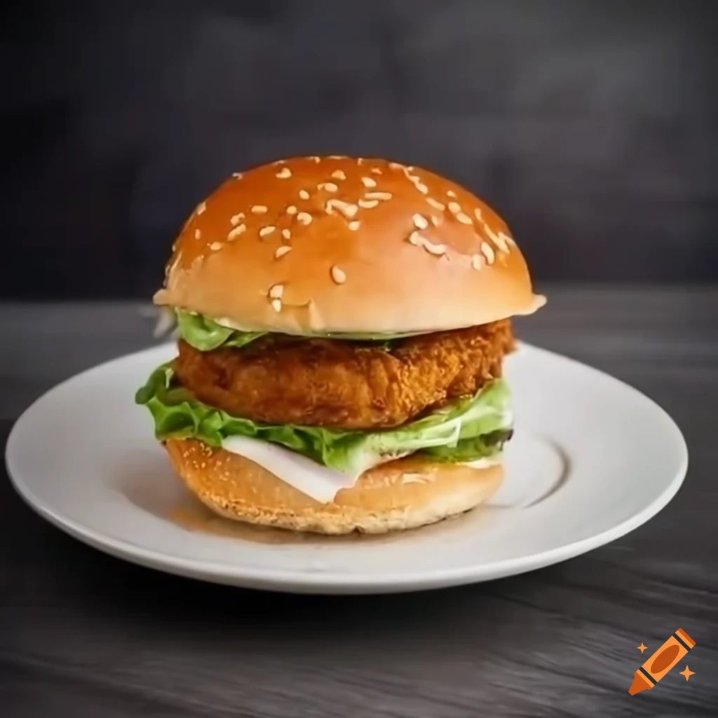 Delicious chicken burger on a dish on Craiyon