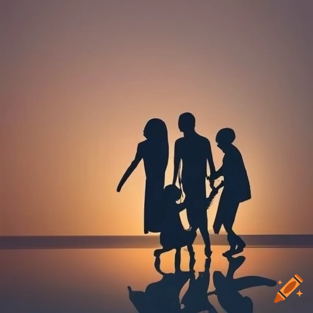silhouette of a family walking together