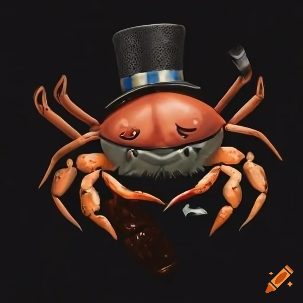 crab wearing top hat and holding a tobacco pipe
