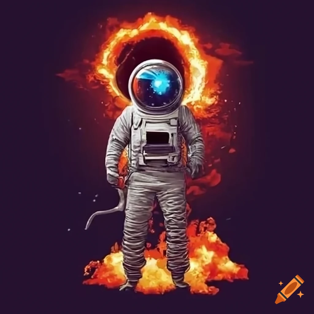 Astronaut with explosion in space