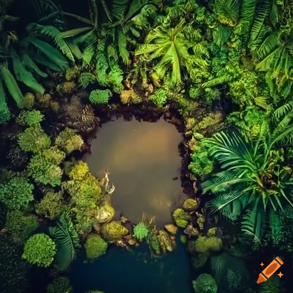 aerial view of a dirty pond in a tropical setting