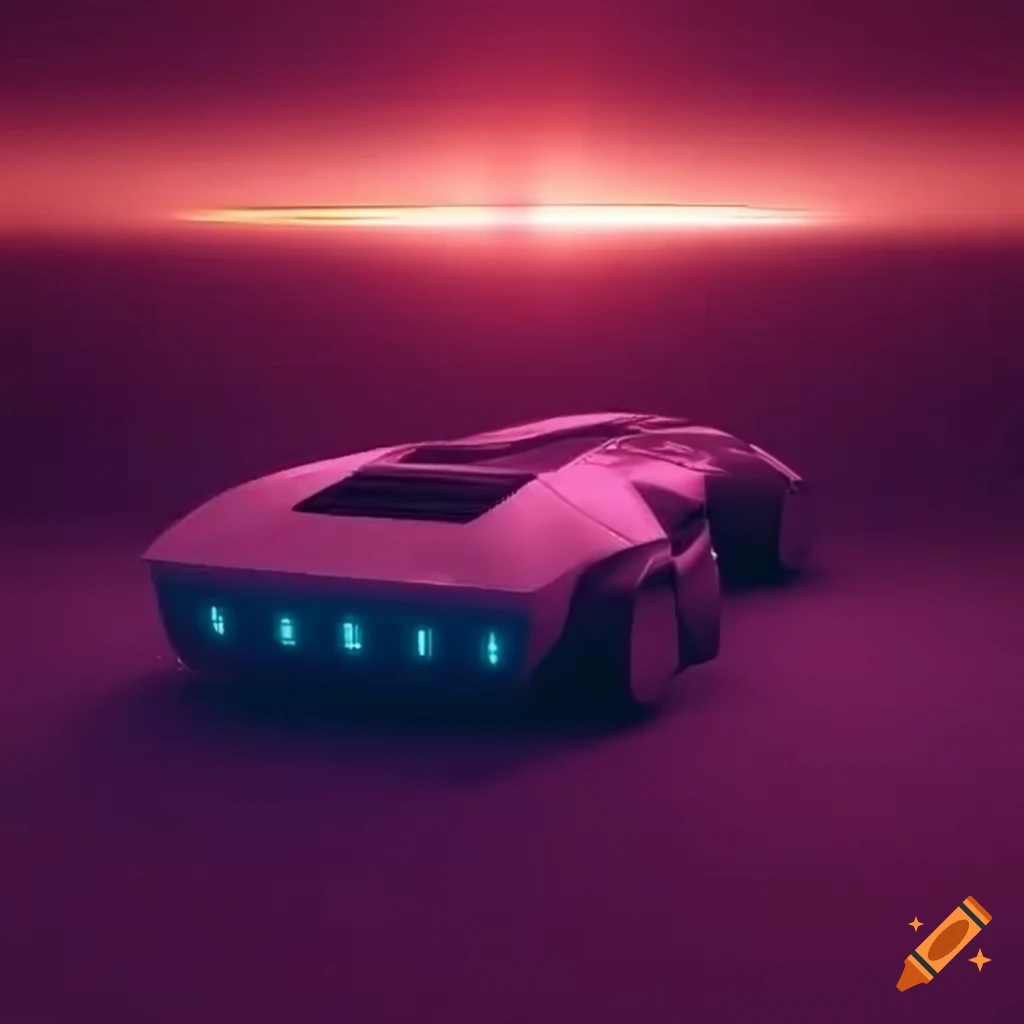 futuristic car with 80s style and lens flare