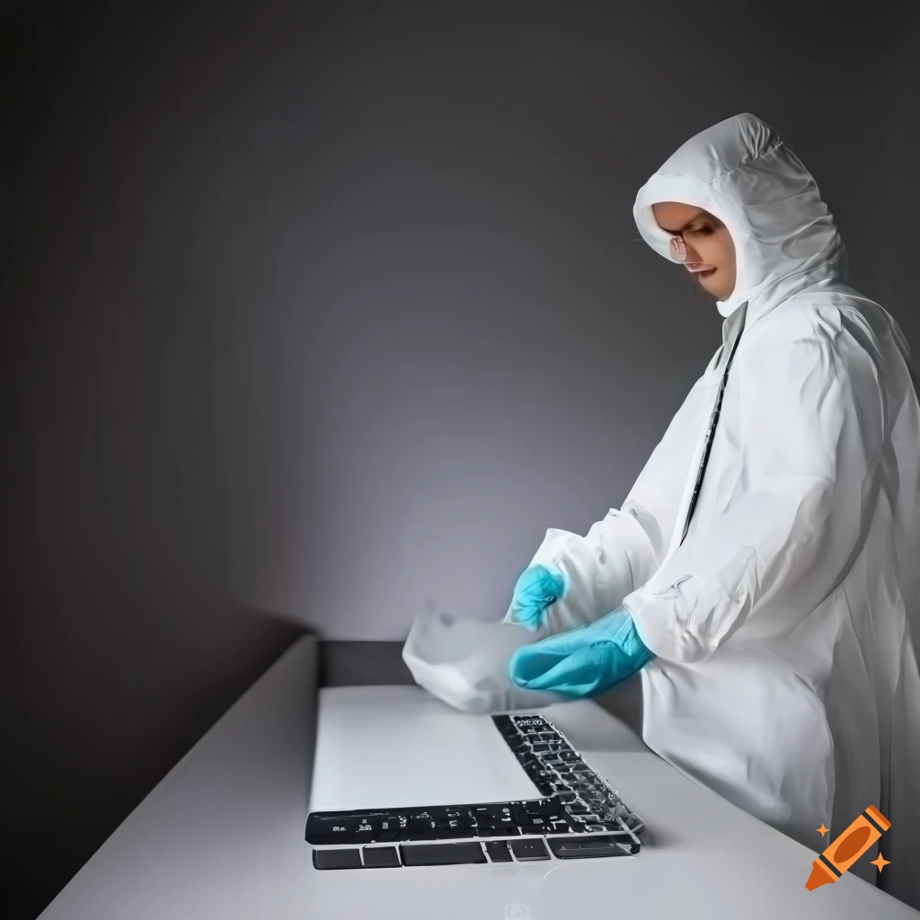 Person cleaning a computer with a wipe on Craiyon