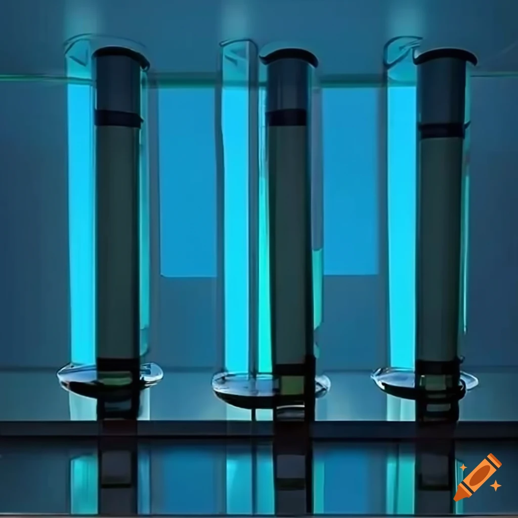 suspended glass tubes over metallic discs in an art installation