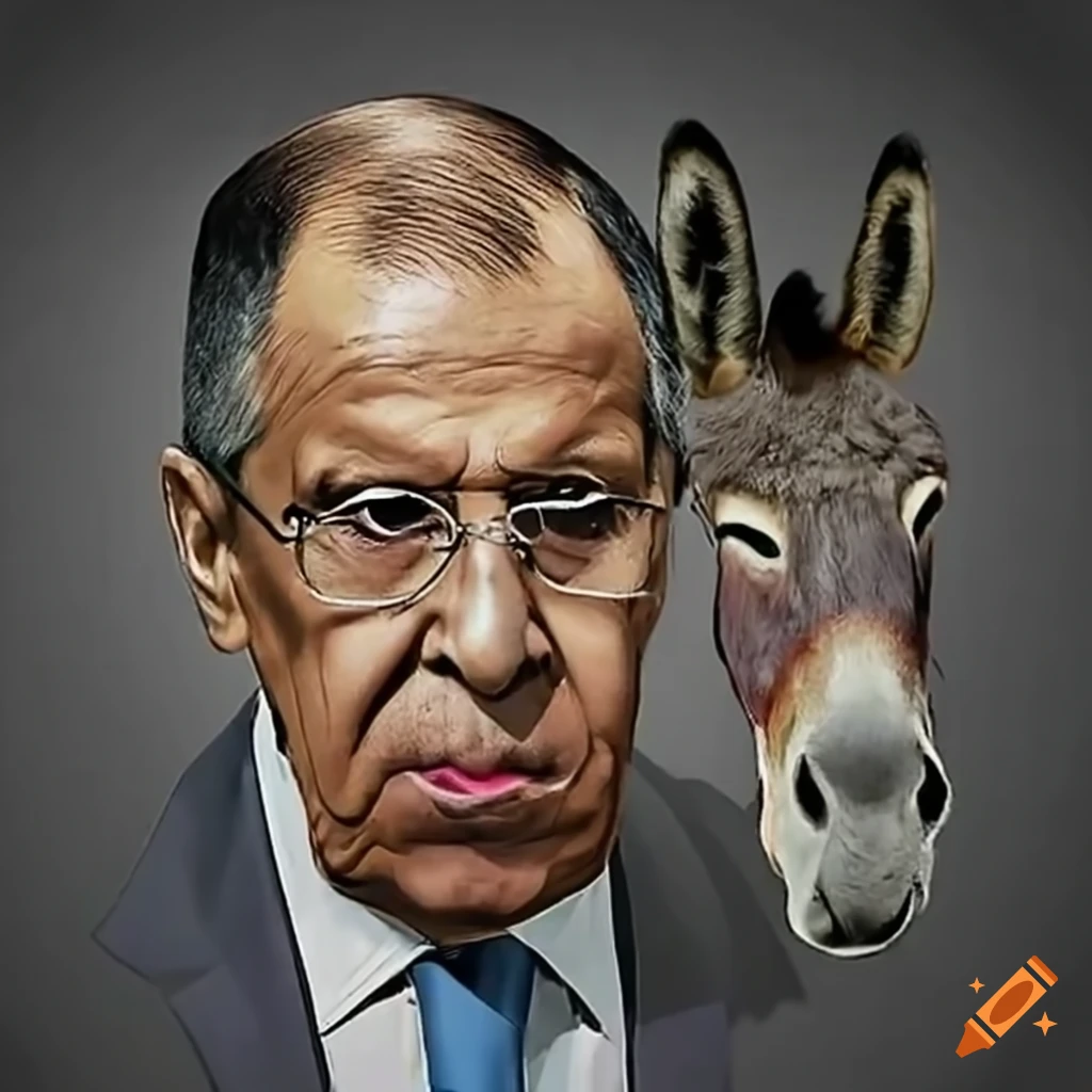 Image of lavrov and a donkey at un