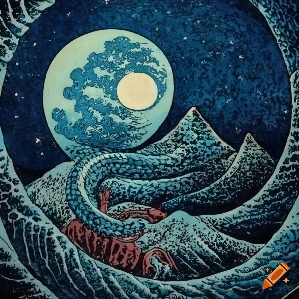 Hokusai style Depiction Of The Midgard Snake In Moonlight On Craiyon hokusai-style-depiction-of-the-midgard-snake-in-moonlight-on-craiyon