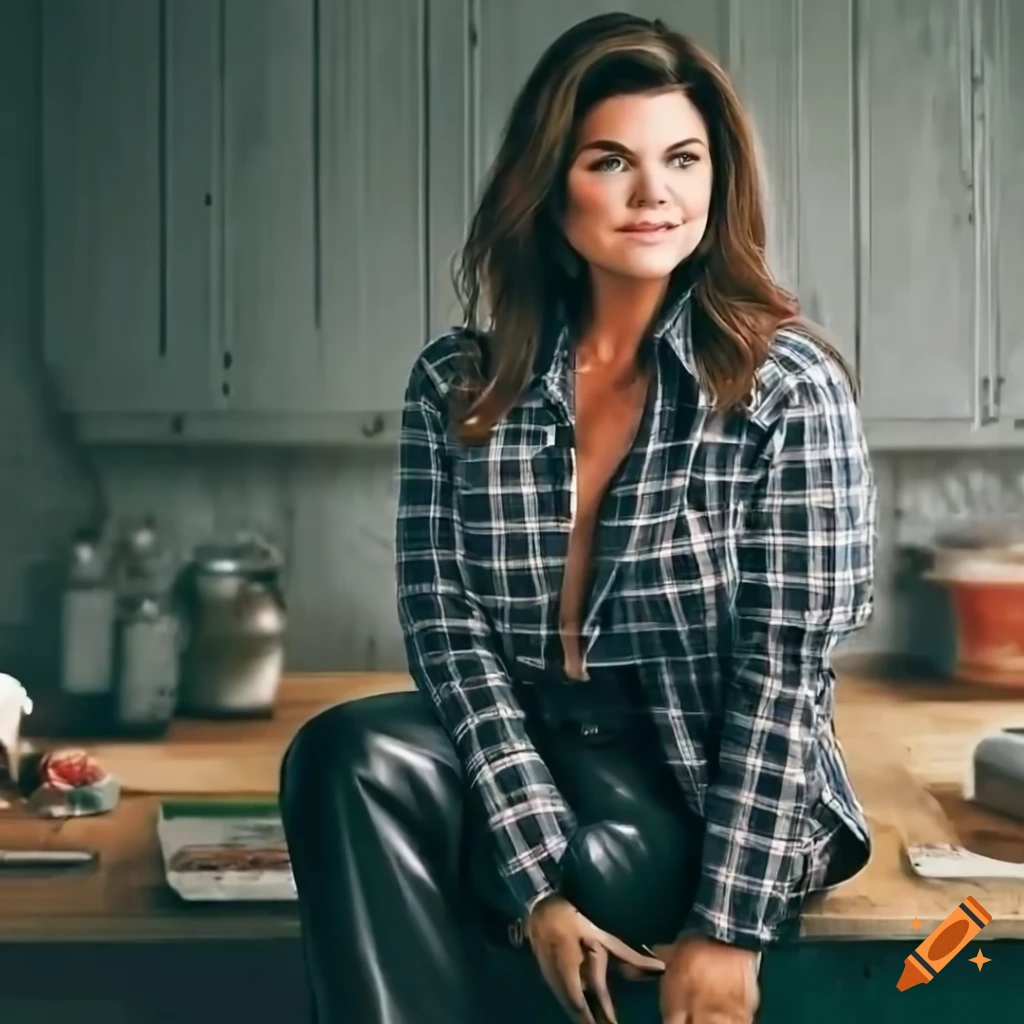 hyperrealistic artwork of a young woman in farmhouse kitchen