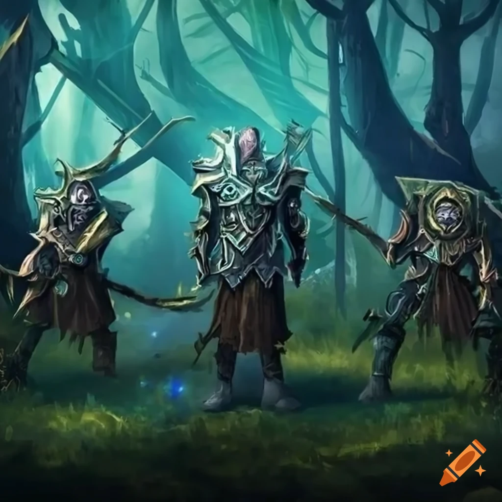 powerful elf warriors in a mystical forest