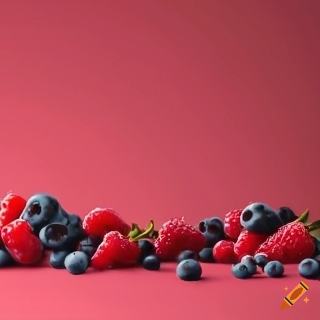 red background with a border of mixed berries