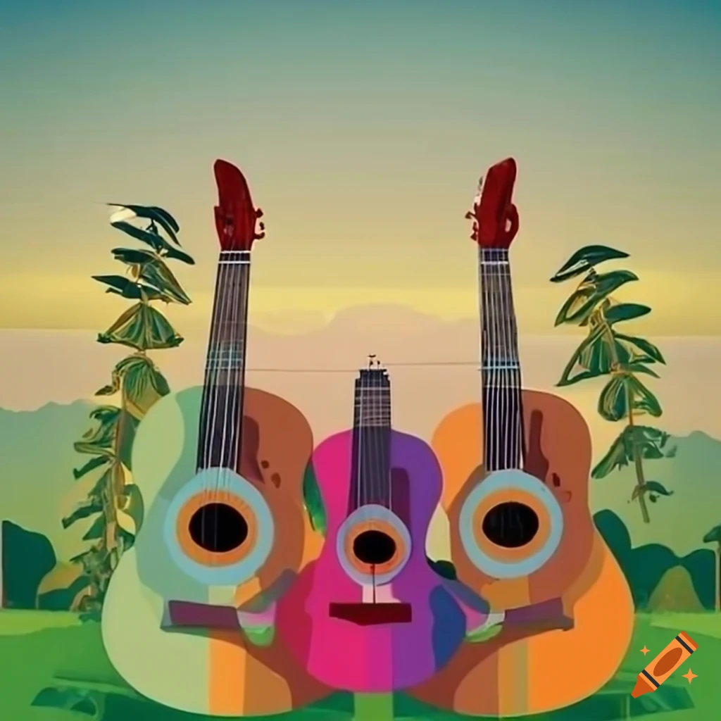 guitars in front of beautiful Colombian backdrop