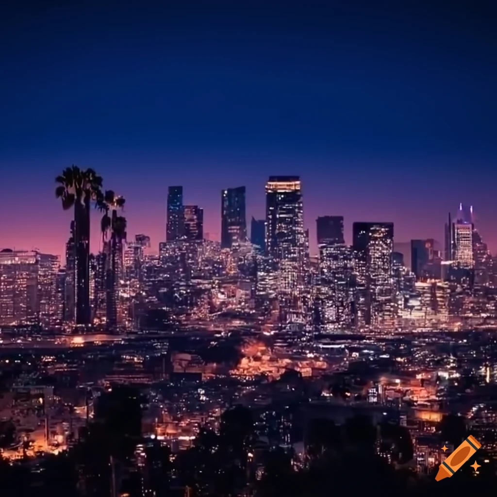 Night lights of los angeles cityscape