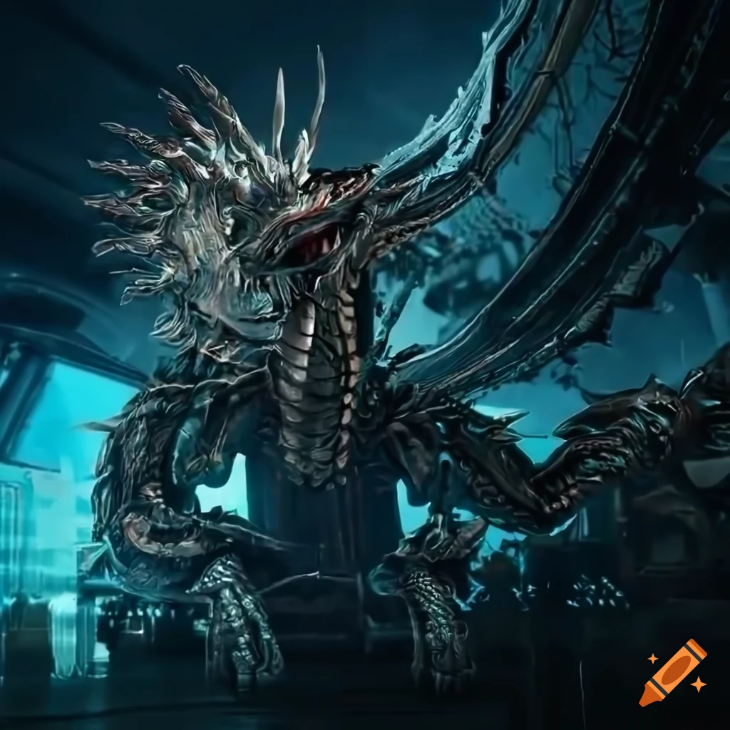 Detailed cyberpunk dragon artwork on Craiyon