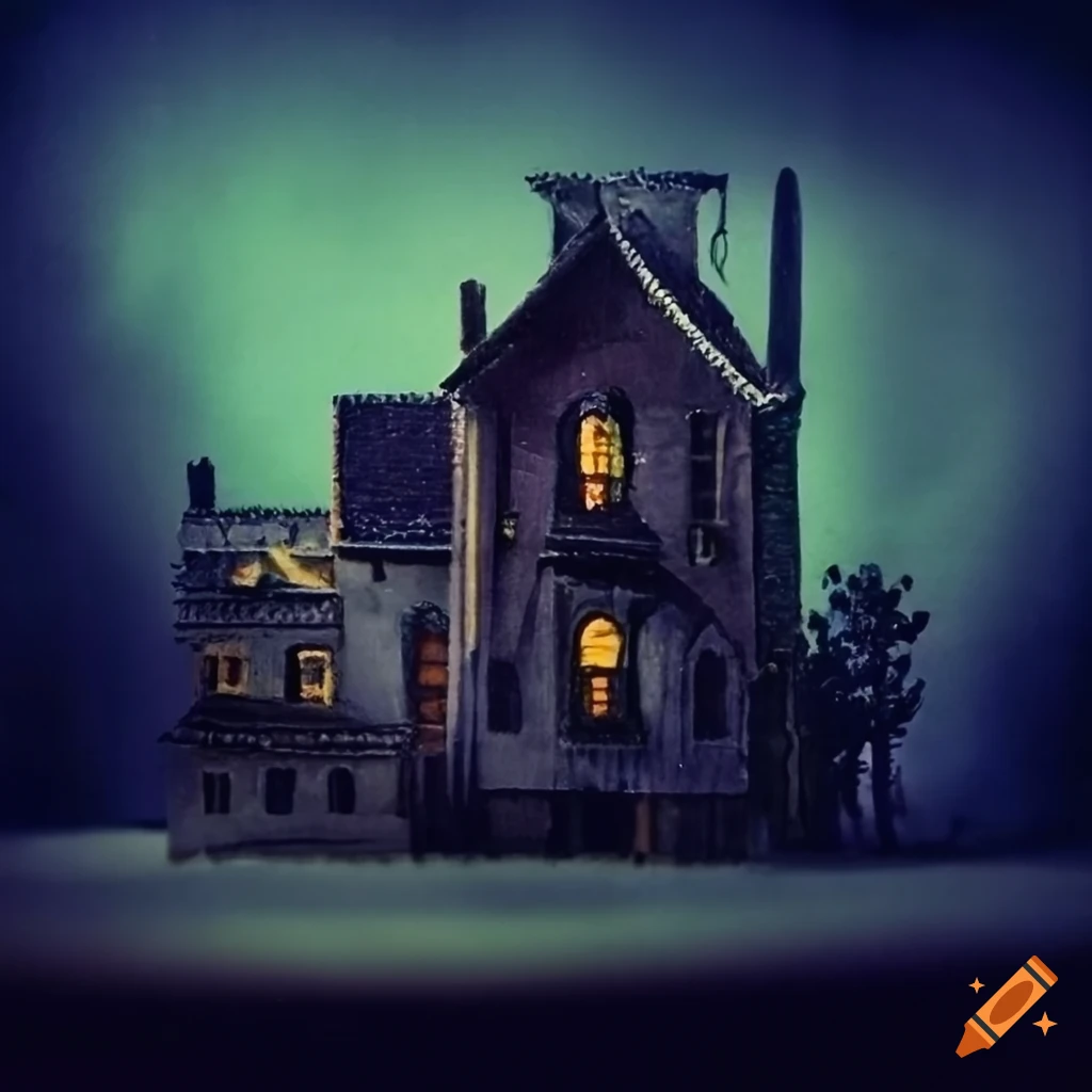 vintage-paper-model-of-a-haunted-house-with-tv-antenna-in-a-venice