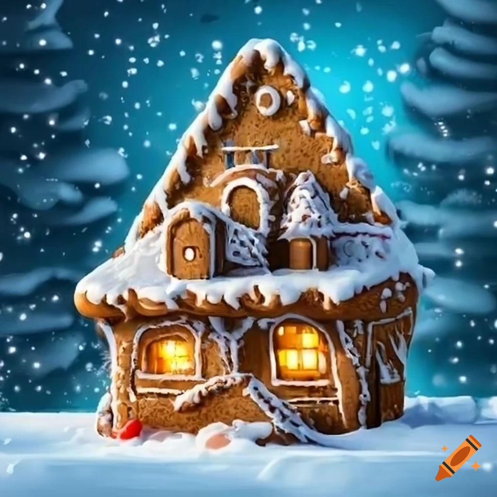 hyperealistic snowing gingerbread village