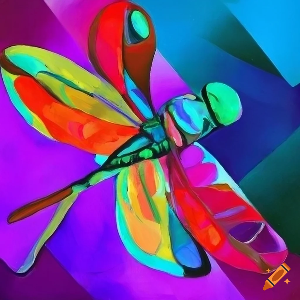 colorful cubist painting of a dragonfly