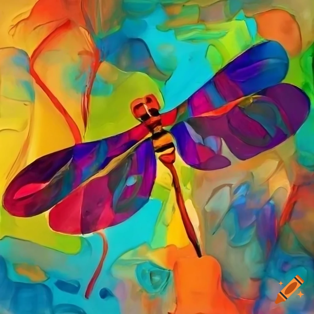 cubist painting of a colorful dragonfly