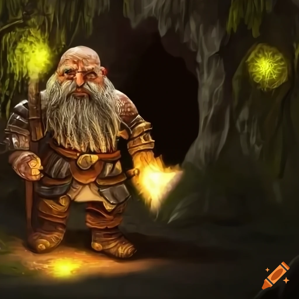 Realistic depiction of a warrior dwarf in a cave