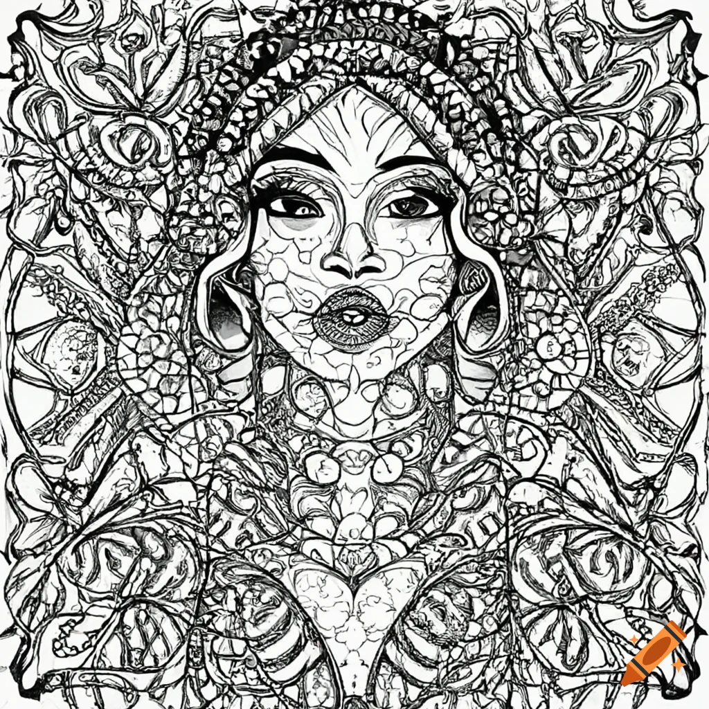 Coloring page featuring a boho woman on Craiyon