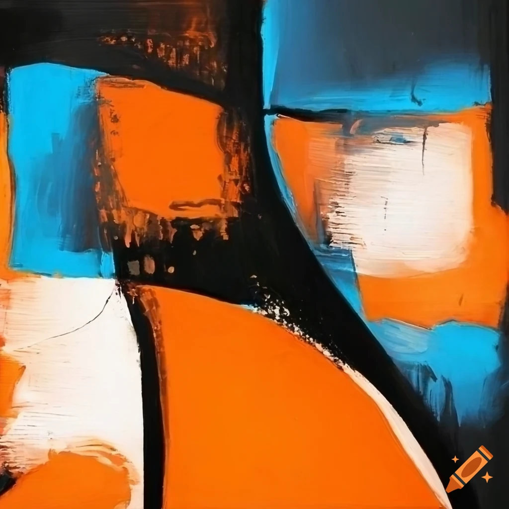 cubist knife painting with black strokes and colored dots