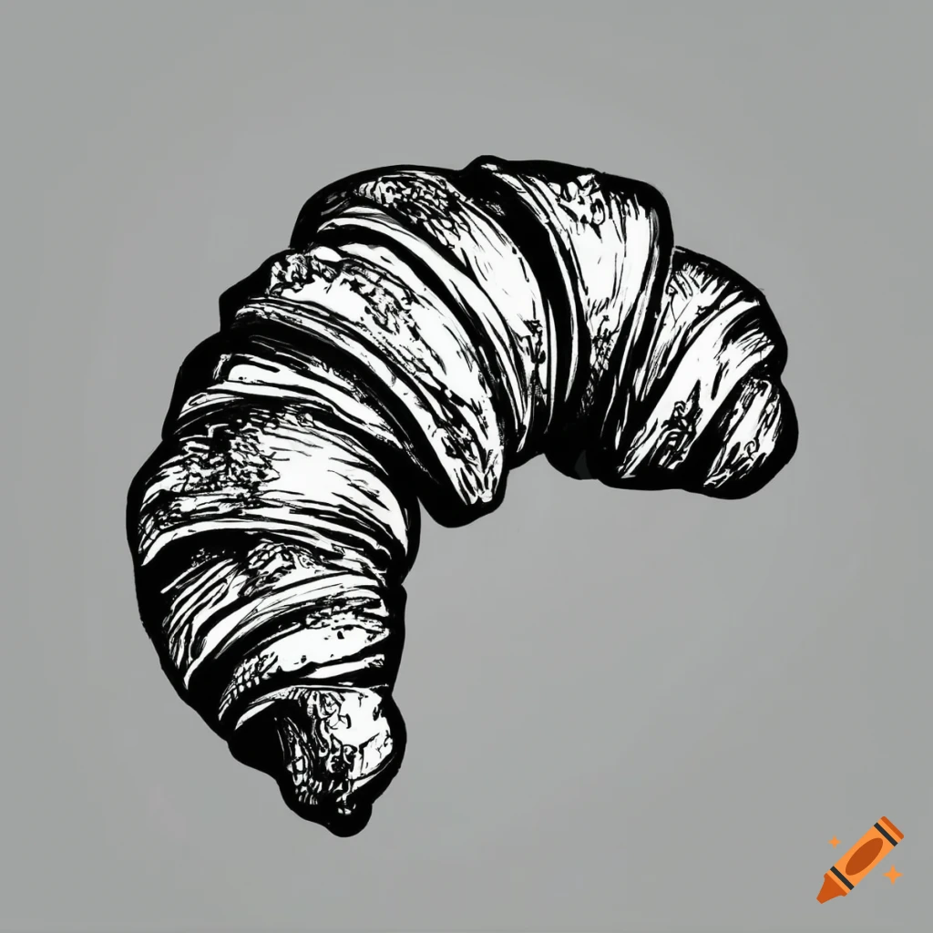 artistic black drawing of a croissant