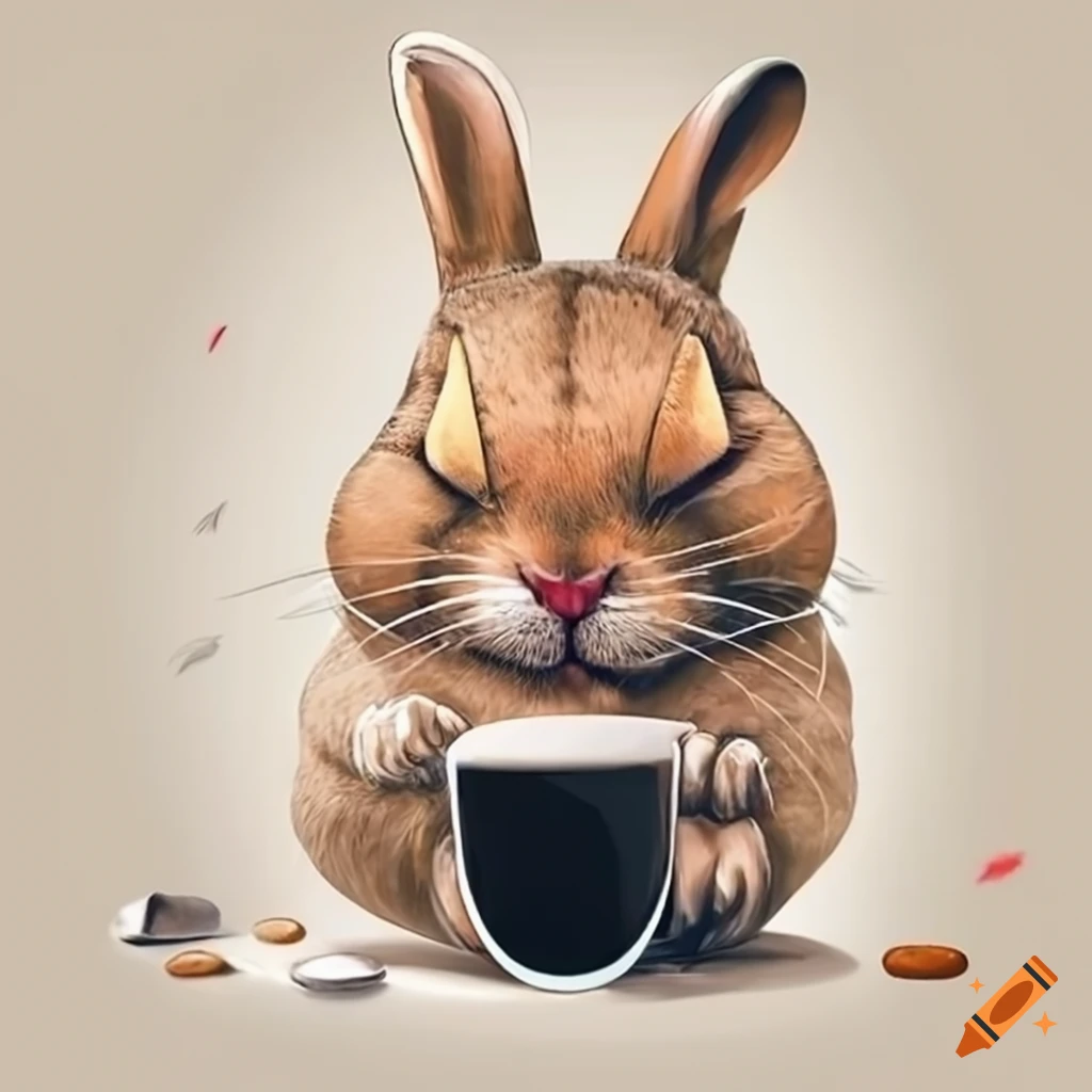 Image of a bunny drinking coffee on Craiyon
