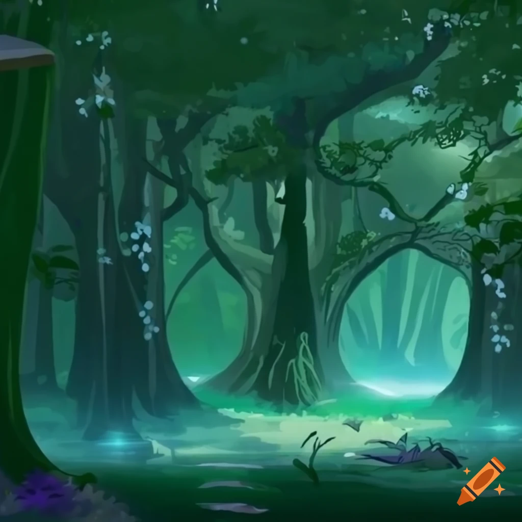 2d game background of an enchanted forest on Craiyon